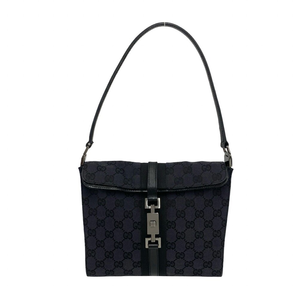 GUCCI Jackie Leather Shoulder Bag/Handbag, Black, GG Pattern, Canvas and Leat...